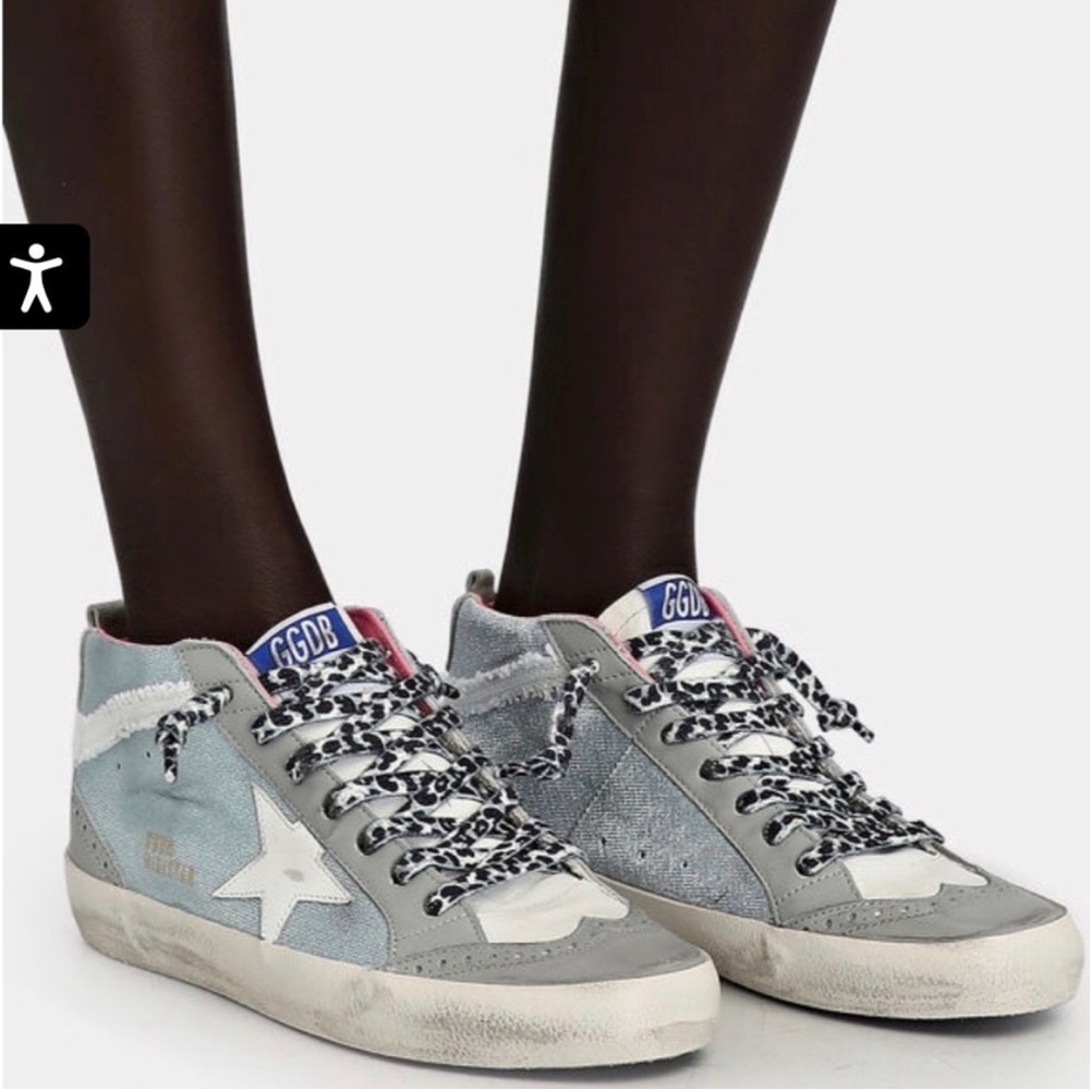 Golden Goose Mid Star Canvas Wing-Tip Sneakers in Light Blue/Gray 38 - Picture 2 of 13